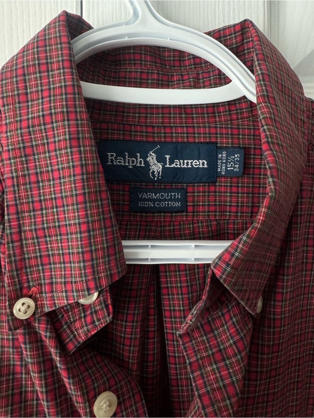 Vtg Polo Ralph Lauren Yarmouth Red Flannel Button Down Dress Shirt 15.5 34/35